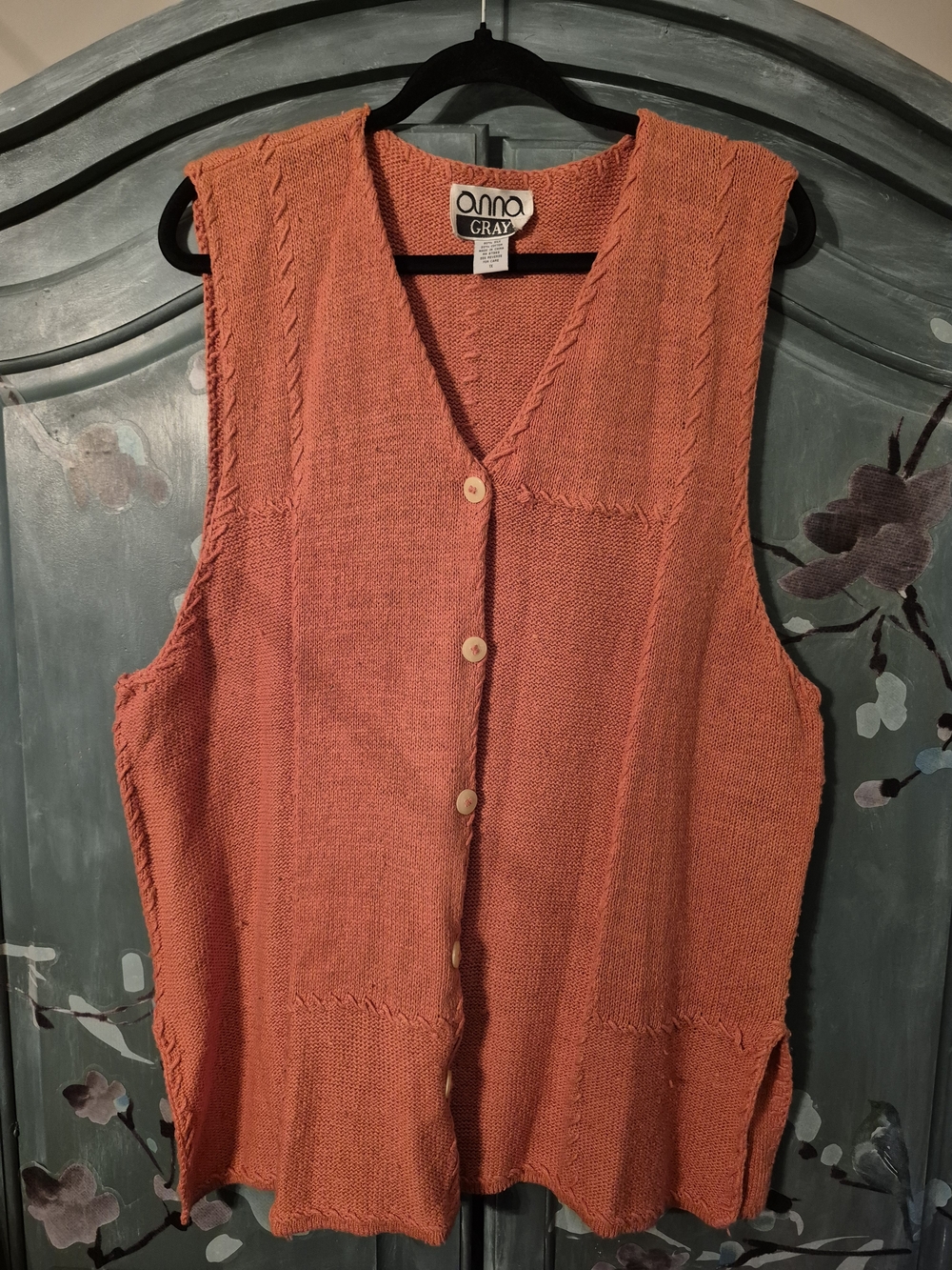 Anna Gray Burnt Orange Knit Button-Front Vest